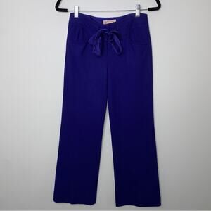 Reneevon Blue Purple Vintage-Inspired Satin Tie Waist Wool Wide Leg Pants 26
